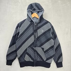 Vintage Op Ocean Pacific Full Zip Hoodie Mens Medium Black Sherpa Lined AOP Y2K